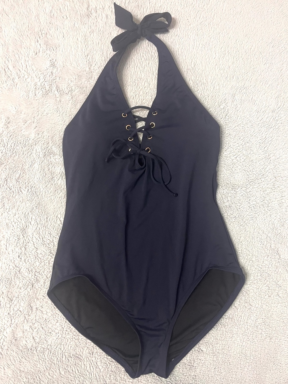 MICHAEL KORS Navy Halter Lace Up One Piece Swimsuit Size 10